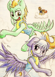 Size: 1000x1404 | Tagged: safe, artist:punk-pegasus, imported from derpibooru, cloudchaser, lightning dust, spitfire, wonderbolts academy, traditional art, wonderbolt trainee uniform