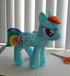 Size: 855x934 | Tagged: safe, artist:bladespark, imported from derpibooru, rainbow dash, irl, photo, plushie, scissors, solo