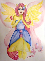 Size: 1280x1746 | Tagged: safe, artist:grimmlig, imported from derpibooru, fluttershy, butterfly, equestria girls, equestria girls (movie), female, flutterfly, solo, traditional art