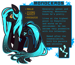Size: 585x510 | Tagged: safe, artist:zhampy, imported from derpibooru, oc, oc only, oc:monoceros, pegasus, pony, solo, text
