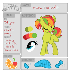 Size: 795x836 | Tagged: safe, artist:ivyhaze, imported from derpibooru, oc, oc only, oc:rum swizzle, earth pony, pony, bow, female, hat, mare, reference sheet, solo
