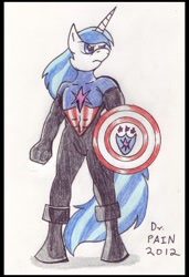 Size: 470x686 | Tagged: safe, artist:drpain, imported from derpibooru, shining armor, anthro, captain america, male, parody, solo, superhero