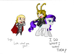 Size: 900x659 | Tagged: safe, artist:darkstar-sd, imported from derpibooru, rarity, crossover, loki, riding, sigh, thor