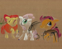 Size: 1045x820 | Tagged: safe, artist:getchanoodlewet, imported from derpibooru, apple bloom, scootaloo, sweetie belle, clothes, costume, cutie mark crusaders, traditional art