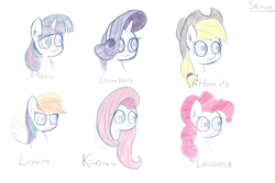 Size: 3000x2000 | Tagged: artist needed, dead source, source needed, safe, artist:spenws, imported from derpibooru, applejack, fluttershy, pinkie pie, rainbow dash, rarity, twilight sparkle, head, mane six, portrait, practicing, sketch