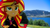 Size: 3840x2160 | Tagged: safe, artist:bastbrushie, imported from derpibooru, sunset shimmer, human, equestria girls, equestria girls (movie), blue sky, clothes, crossed arms, cutie mark on clothes, equestria girls in real life, female, france, grin, irl, jacket, mountain, photo, ponies in real life, smiling, solo, town, tree, vector