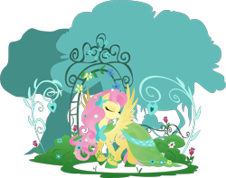 Size: 2889x2276 | Tagged: safe, artist:rariedash, imported from derpibooru, fluttershy, butterfly, pegasus, pony, clothes, cutie mark, dress, eyes closed, female, flower, gala dress, hooves, lineless, mare, rose, solo, spread wings, wings