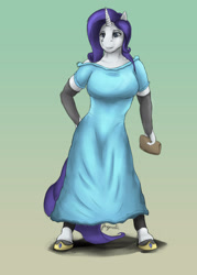 Size: 1600x2240 | Tagged: safe, artist:angerelic, imported from derpibooru, rarity, anthro, unguligrade anthro, breasts, busty rarity, clothes, dress, evening gloves, female, smiling, solo