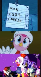 Size: 948x1771 | Tagged: safe, imported from derpibooru, pinkie pie, chicken, animal costume, chicken pie, chicken suit, clothes, comic, costume, floating shopping list, halloween, nightmare night, one krabs trash, spongebob squarepants