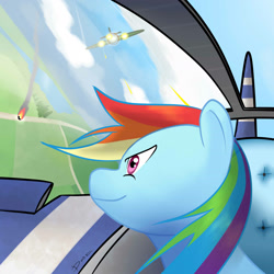 Size: 1800x1800 | Tagged: safe, artist:dashermkii, imported from derpibooru, rainbow dash, pegasus, pony, dog fight, female, fight, flying, mare, pilot, plane, riding, solo, vertigo