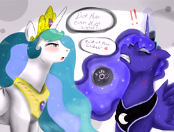 Size: 7500x5700 | Tagged: safe, artist:normal3rt, imported from derpibooru, princess celestia, princess luna, absurd resolution, dialogue, do you even lift, meme, vulgar, weights