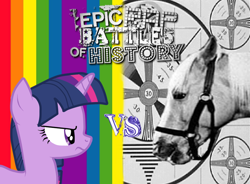 Size: 950x700 | Tagged: safe, imported from derpibooru, twilight sparkle, horse, epic rap battles of history, hoers, horse-pony interaction, mister ed