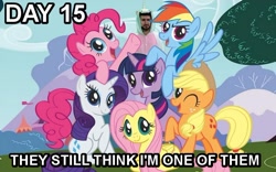 Size: 680x425 | Tagged: safe, imported from derpibooru, applejack, fluttershy, pinkie pie, rainbow dash, rarity, twilight sparkle, human, barry kramer, clothes, costume, game grumps, image macro