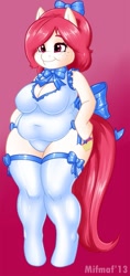 Size: 567x1200 | Tagged: safe, artist:mifmaf, imported from derpibooru, oc, oc only, anthro, earth pony, anthro oc, chubby, clothes, fat, freckles, socks, solo, thigh highs