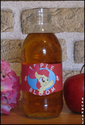 Size: 525x769 | Tagged: dead source, safe, artist:skunk412, imported from derpibooru, apple bloom, apple, apple juice, custom, customized toy, flower, food, irl, juice, photo