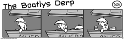 Size: 1280x404 | Tagged: safe, artist:tetrapony, imported from derpibooru, derpy hooves, pegasus, pony, comic:the daily derp, comic, female, mare, monochrome, sea sickness, the boatlys derp