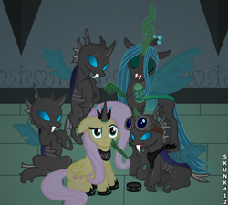 Size: 994x895 | Tagged: safe, artist:skunk412, imported from derpibooru, fluttershy, queen chrysalis, changeling, makeover