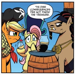 Size: 510x503 | Tagged: safe, imported from derpibooru, applejack, captain hoofbeard, fluttershy, spoiler:comic, spoiler:comic13, drink, pineapple, pirate