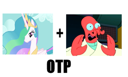 Size: 1103x666 | Tagged: safe, imported from derpibooru, princess celestia, crack shipping, exploitable meme, futurama, joke shipping, meme, op is trying to start shit, otp, shipping, zoidberg