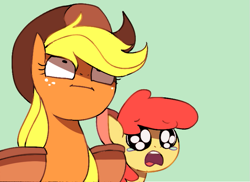 Size: 637x464 | Tagged: safe, artist:karzahnii, imported from derpibooru, apple bloom, applejack, :i, crying, reaction image, simple background, voyeur