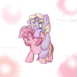 Size: 475x475 | Tagged: safe, artist:haute-claire, imported from derpibooru, dinky hooves, ruby pinch, pony, unicorn, ask ruby pinch, cute, dinkabetes, dinky riding ruby pinch, dinkypinch, duo, duo female, female, filly, lesbian, piggyback ride, pinchybetes, ponies riding ponies, riding, riding a pony, shipping, tumblr