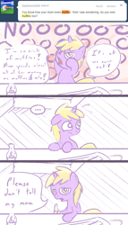 Size: 635x1111 | Tagged: safe, artist:a6p, imported from derpibooru, dinky hooves, ask dinky doo, banana, female, muffin, solo, tumblr