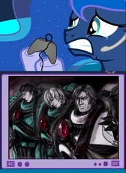 Size: 564x769 | Tagged: safe, imported from derpibooru, princess luna, crying, exploitable meme, garviel loken, horus heresy, iacton qruze, luna wolves, meme, obligatory pony, space marine, tarik torgaddon, tv meme, warhammer (game), warhammer 30k, warhammer 40k