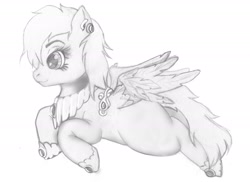 Size: 2356x1711 | Tagged: safe, artist:melinda chovexani, imported from derpibooru, pegasus, pony, chubby, monochrome, solo, traditional art