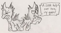 Size: 769x426 | Tagged: safe, artist:sketchy, imported from derpibooru, changeling, drawthread, monochrome, traditional art