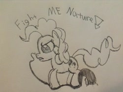Size: 600x448 | Tagged: safe, artist:poorlydrawnpony, imported from derpibooru, pinkie pie, princess twilight sparkle (episode), season 4, black vine, damn nature you scary, female, monochrome, solo