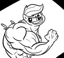 Size: 770x700 | Tagged: safe, artist:tess, imported from derpibooru, scootaloo, anthro, female, monochrome, muscles, scootaman, solo, strongaloo