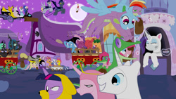 Size: 1024x576 | Tagged: safe, artist:gatesmccloud, imported from derpibooru, apple bloom, applejack, big macintosh, derpy hooves, discord, fluttershy, pinkie pie, princess cadance, princess celestia, princess luna, queen chrysalis, rainbow dash, rarity, scootaloo, shining armor, spike, sweetie belle, trixie, twilight sparkle, oc, earth pony, pony, adventure time, bride of frankenstein, frankenstein's monster, male, night guard, role reversal, stallion