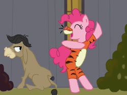 Size: 640x478 | Tagged: safe, artist:mirandathepanda, imported from derpibooru, cranky doodle donkey, pinkie pie, donkey, earth pony, pony, clothes, costume, duo, eeyore, tigger, winnie the pooh