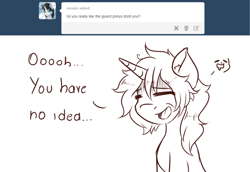 Size: 1280x879 | Tagged: safe, artist:imspainter, imported from derpibooru, oc, oc only, oc:paint pints, pony, unicorn, ask paint pints, ask, drool, royal guard, solo, tumblr
