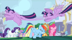 Size: 845x476 | Tagged: safe, edit, edited screencap, imported from derpibooru, screencap, applejack, fluttershy, pinkie pie, rainbow dash, rarity, spike, twilight sparkle, alicorn, pony, princess twilight sparkle (episode), animated, cowering, eyes closed, female, gritted teeth, infinity, loop, mane six, mare, multeity, sparkle sparkle sparkle, twilight sparkle (alicorn)