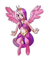 Size: 2000x2400 | Tagged: safe, artist:raph13th, imported from derpibooru, oc, oc only, oc:venus, satyr, belly button, bocas top, female, looking at you, midriff, open mouth, parent:anon, parent:princess cadance, simple background, solo, spread wings, white background, wings