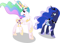 Size: 3723x2632 | Tagged: safe, artist:vector-brony, imported from derpibooru, princess celestia, princess luna, princess twilight sparkle (episode), lip bite, no tail, saddle bag, simple background, transparent background, vector