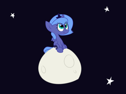 Size: 1280x960 | Tagged: safe, artist:bakasan, deleted from derpibooru, imported from derpibooru, princess luna, filly, moon, sitting, solo, tangible heavenly object, woona