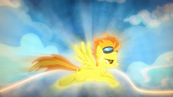 Size: 1920x1080 | Tagged: safe, artist:aelioszero, artist:korikian, imported from derpibooru, spitfire, pegasus, pony, female, flying, goggles, lens flare, show accurate, solo, vector, wallpaper