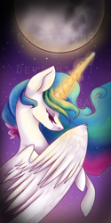 Size: 600x1202 | Tagged: safe, artist:xxklng, imported from derpibooru, princess celestia, crying, female, magic, moon, moon work, night, solo, working