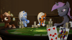 Size: 1280x720 | Tagged: safe, artist:fmartcorner, imported from derpibooru, oc, oc only, oc:carat, oc:dreamsicle, oc:filly moonshine, oc:pembroke, 3d, gmod, poker, poker night at the inventory, telltale games