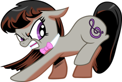 Size: 1280x860 | Tagged: safe, imported from derpibooru, octavia melody, angry, buck, ears back, female, floppy ears, looking back, raised leg, simple background, solo, transparent background, vector