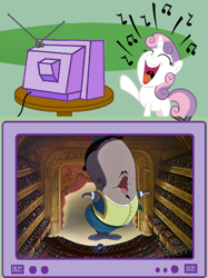 Size: 563x752 | Tagged: safe, imported from derpibooru, sweetie belle, clothes, disney, exploitable meme, make mine music, meme, obligatory pony, opera, singing, the whale who wanted to sing at the met, tv meme, willie the whale