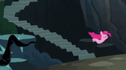 Size: 356x198 | Tagged: safe, imported from derpibooru, screencap, pinkie pie, princess twilight sparkle (episode), animated, falling, female, it keeps happening, solo, stairs