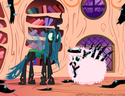 Size: 650x500 | Tagged: safe, artist:mixermike622, imported from derpibooru, queen chrysalis, oc, oc:fluffle puff, tumblr:ask fluffle puff, princess twilight sparkle (episode), black vine, single panel