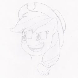 Size: 894x894 | Tagged: artist needed, safe, imported from derpibooru, applejack, bust, female, monochrome, sketch, solo