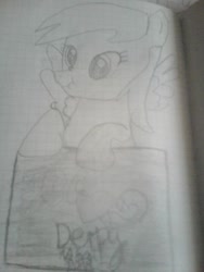 Size: 337x449 | Tagged: safe, imported from derpibooru, derpy hooves, pegasus, pony, female, mare, monochrome, sketch, solo