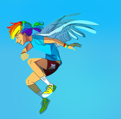 Size: 632x622 | Tagged: safe, artist:bananasandguavas, imported from derpibooru, rainbow dash, human, female, humanized, solo, winged humanization