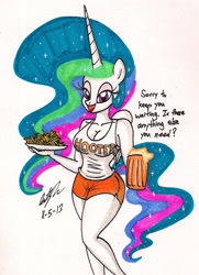 Size: 1100x1521 | Tagged: safe, artist:newyorkx3, imported from derpibooru, princess celestia, anthro, breasts, busty princess celestia, cleavage, female, hooters, solo, traditional art