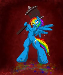 Size: 1280x1536 | Tagged: safe, artist:snapai, imported from derpibooru, rainbow dash, female, hammer, solo, sweat